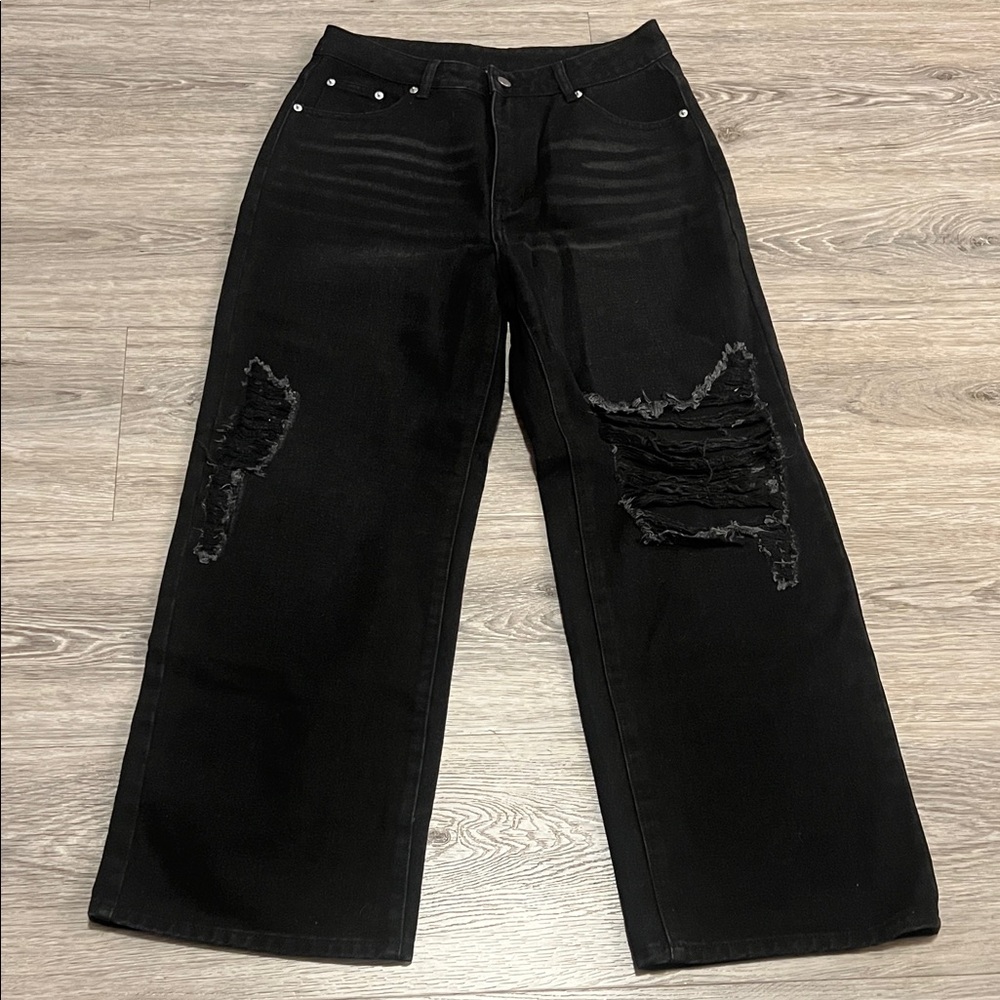 Cider Black Distressed Straight Leg Jeans
